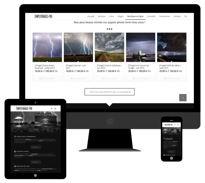 Exemple de création Site Internet responsive et e-commerce pour l'entreprise Temps d'orages Pro